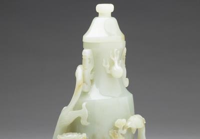 图片[2]-Jade lidded Zun vessel with dragon and phoenix decor, Qing dynasty (1644-1911)-China Archive